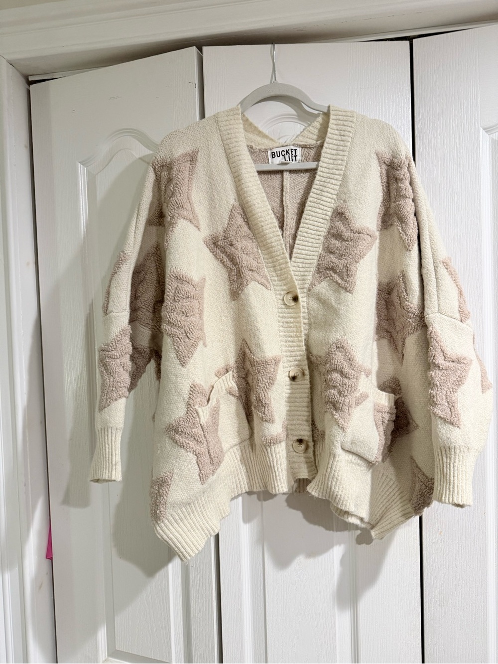 BUCKETLIST Cream Cardigan with Tan Star Motif